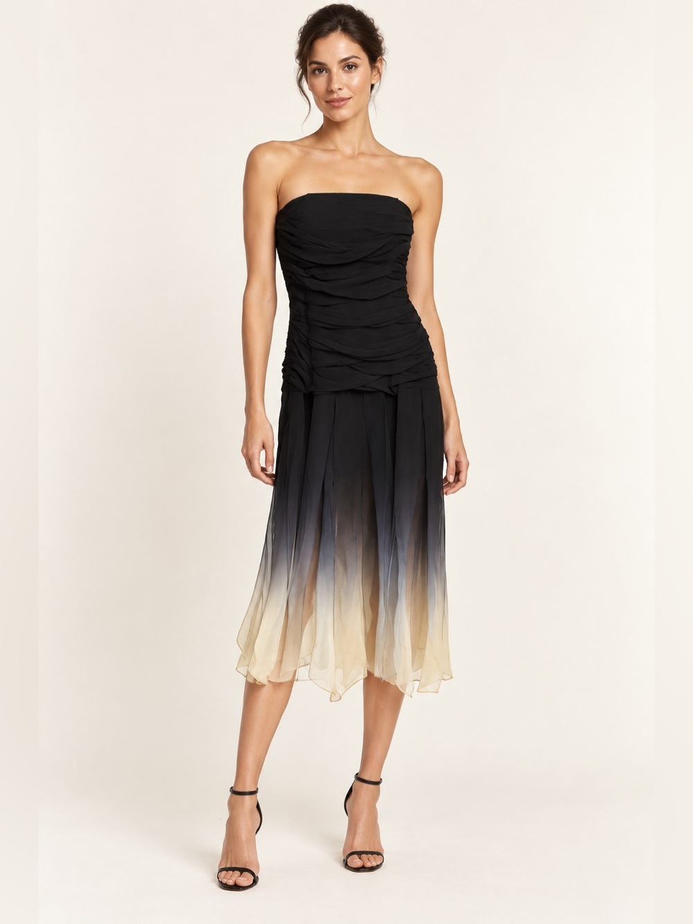 BCBGMaxAzria Black to Cream Ombre Strapless Dress